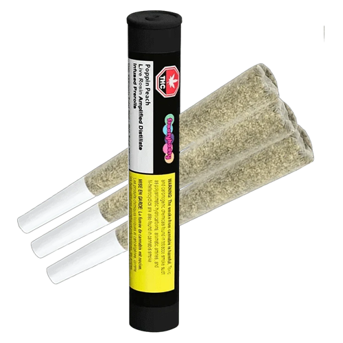 Product image Poppin Peach Live Rosin Amplified Distillate 3 x 0.5g Infused PreRolls 1